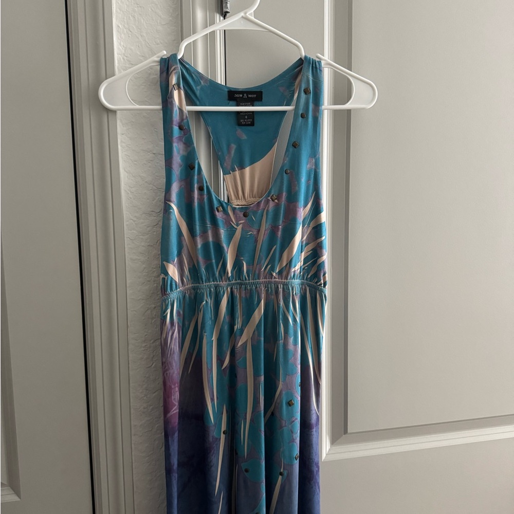 Sam & Max Teal and Purple Abstract Maxi Dress